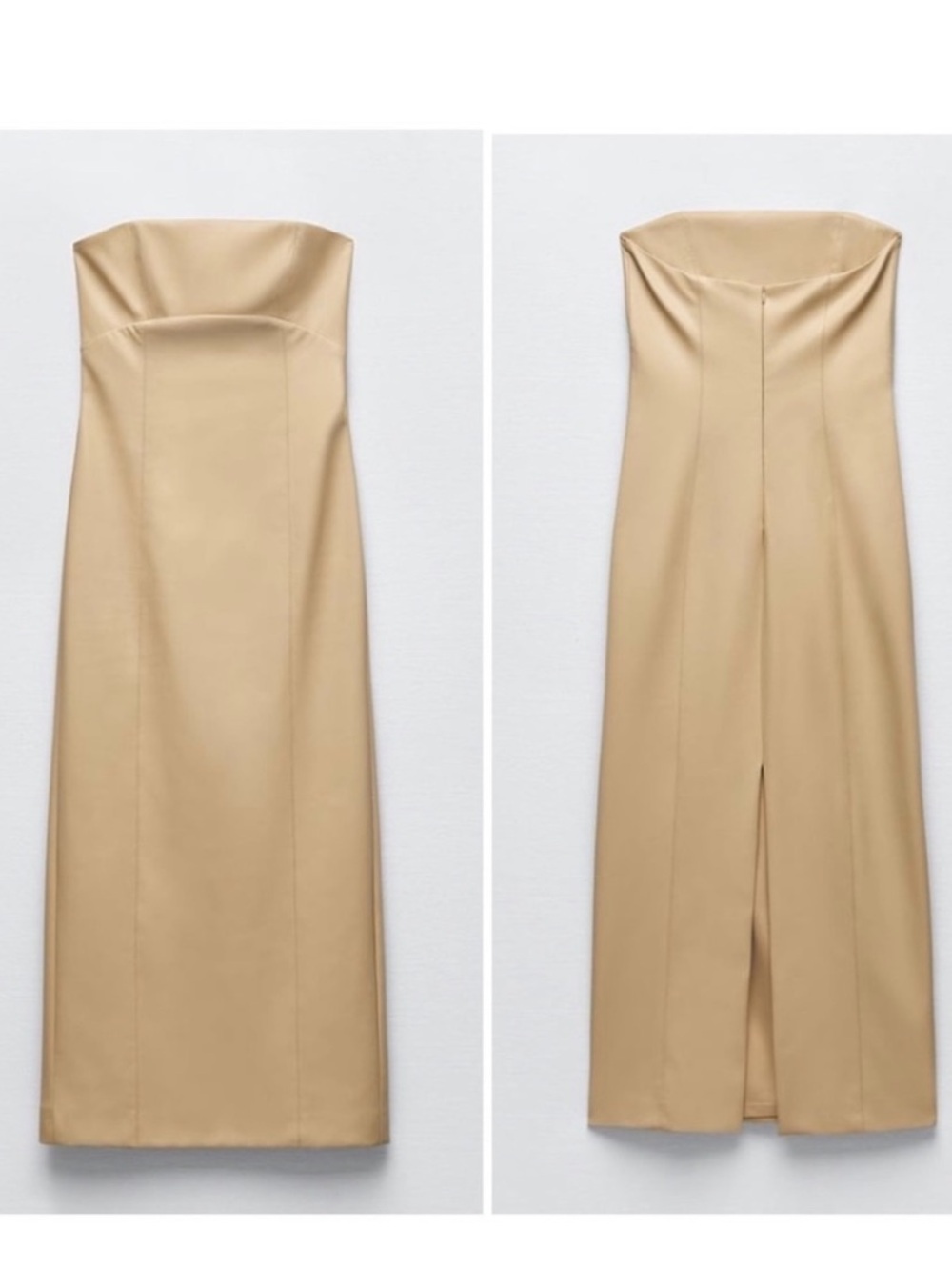 Zara faux leather strapless 
BLOGGERS FAVORITE
 Cream Midi Dress Size M NWOT - Picture 2 of 15